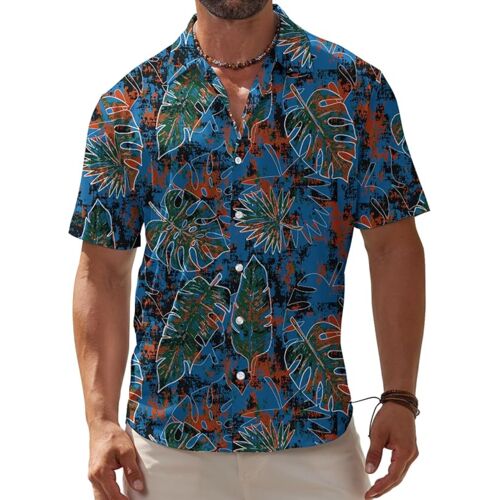 Bojin Red Leaf Navy Blue Hawaiian Shirt Thumbnail