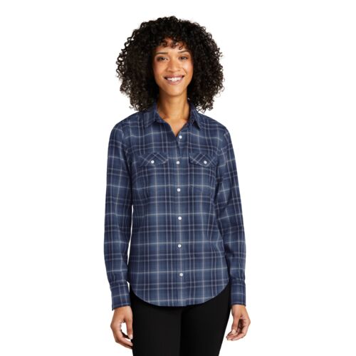 Ladies Long Sleeve Ombre Plaid Shirt Thumbnail